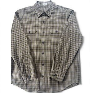 Quaker Marine Supply Mens Large Brown Blue Check 100% Superfine Wool Shirt